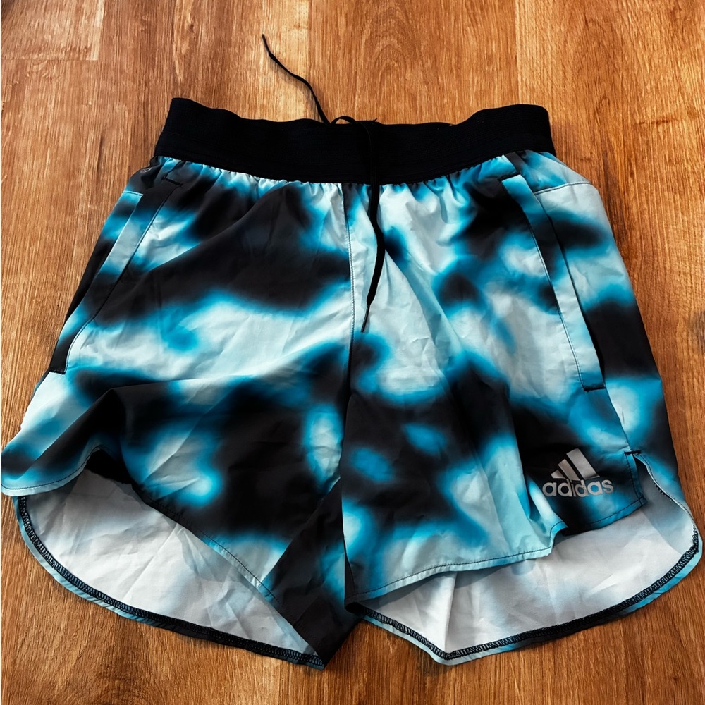 Adidas Men's Tie-Dye Blue and Black Athletic Shorts